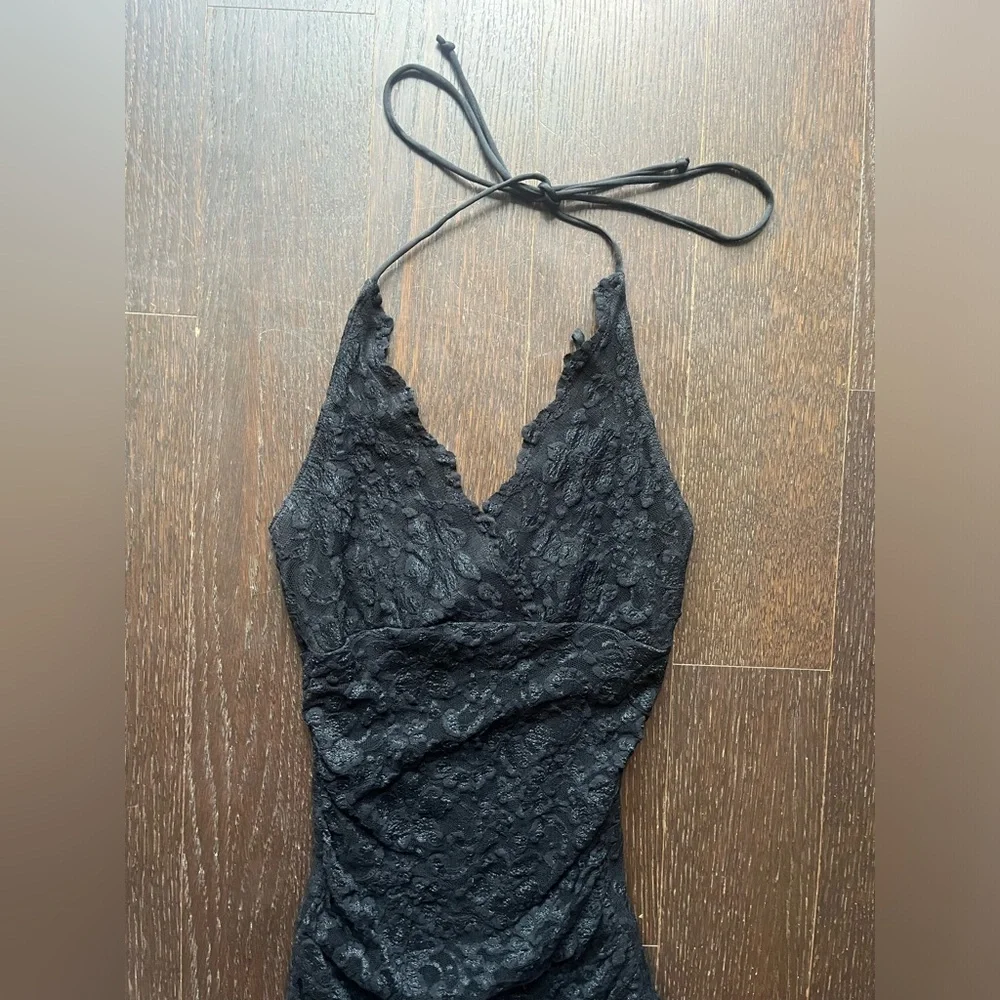 Vintage Black lace halter tie-up asymmetrical evening dress XS - Picture 2 of 15